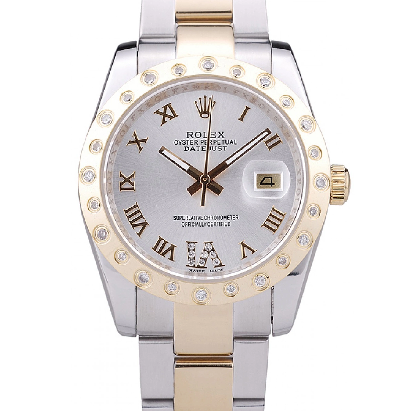 Aaa replica watch Rolex Bezel 7464 Dial White Datejust Diamond 0622